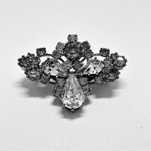 Vintage Austrian Crystal Silver And Clear Crystal Brooch